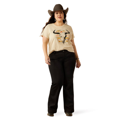 Ariat Women's Longhorn Watercolour Short Sleeve Tee Natural