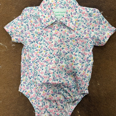 Just Country Infant Frankie Short Sleeve Full Button Jumpsuit White Tulips IWSS2538