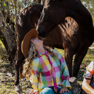 Black Colt Clothing - Gabby Long Sleeve - Rainbow Check