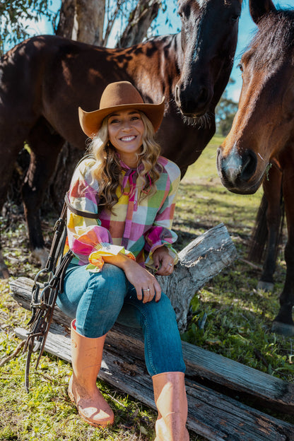 Black Colt Clothing - Gabby Long Sleeve - Rainbow Check