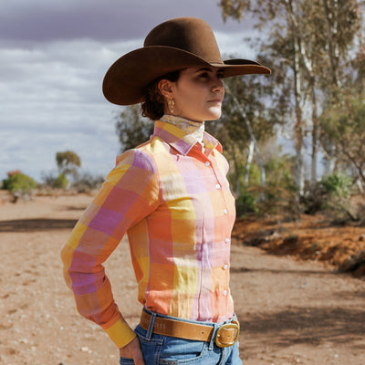 Black Colt Clothing Womens Jane Long Sleeve Shirt - Purple & Yellow Check
