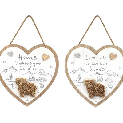 Malmar 20cm Hanging Plague w/Highland Cow 2 pack assorted