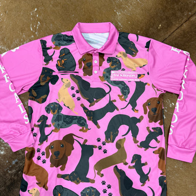 Backroads Fishing Shirt - Dachshund Pink