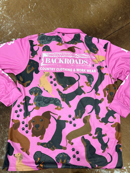 Backroads Fishing Shirt - Dachshund Pink