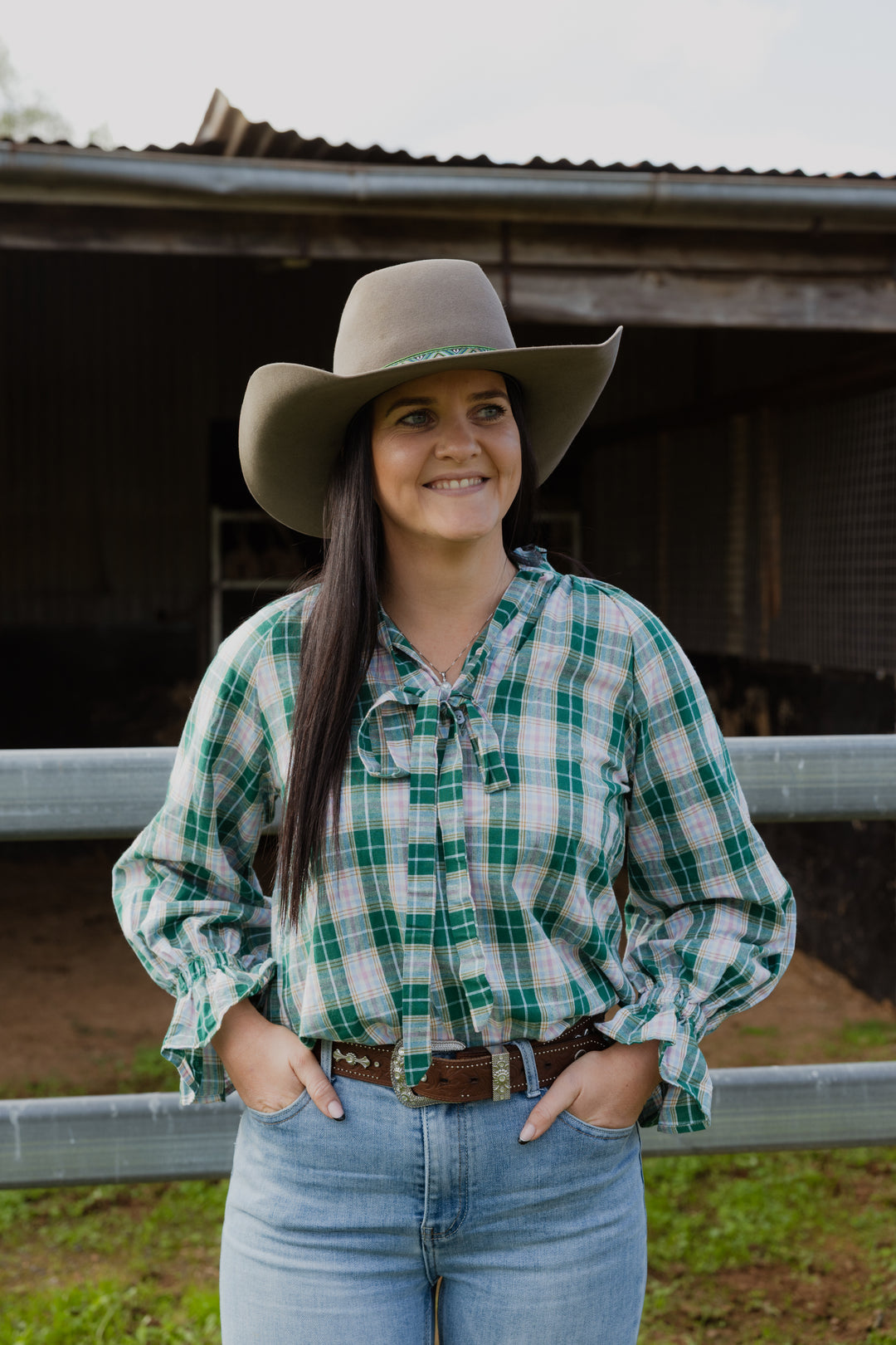 Black Colt Clothing - Gabby Long Sleeve - Green Pink Check