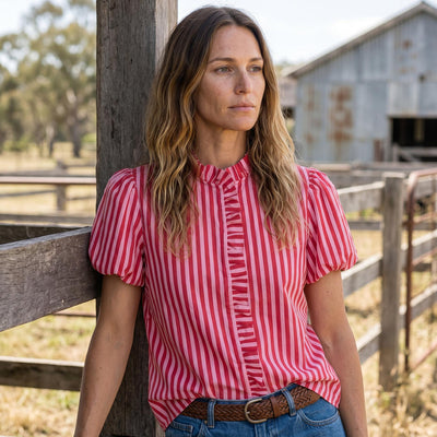 Black Colt Clothing - Laura Shirt - Pink & Red Stripe