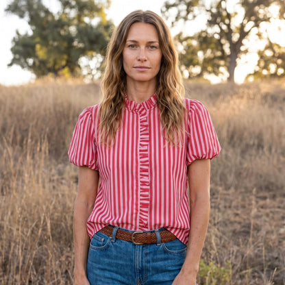 Black Colt Clothing - Laura Shirt - Pink & Red Stripe
