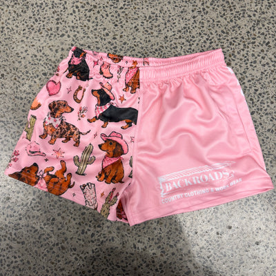 Backroads Kids Footy Shorts - Dachshund Western Pink