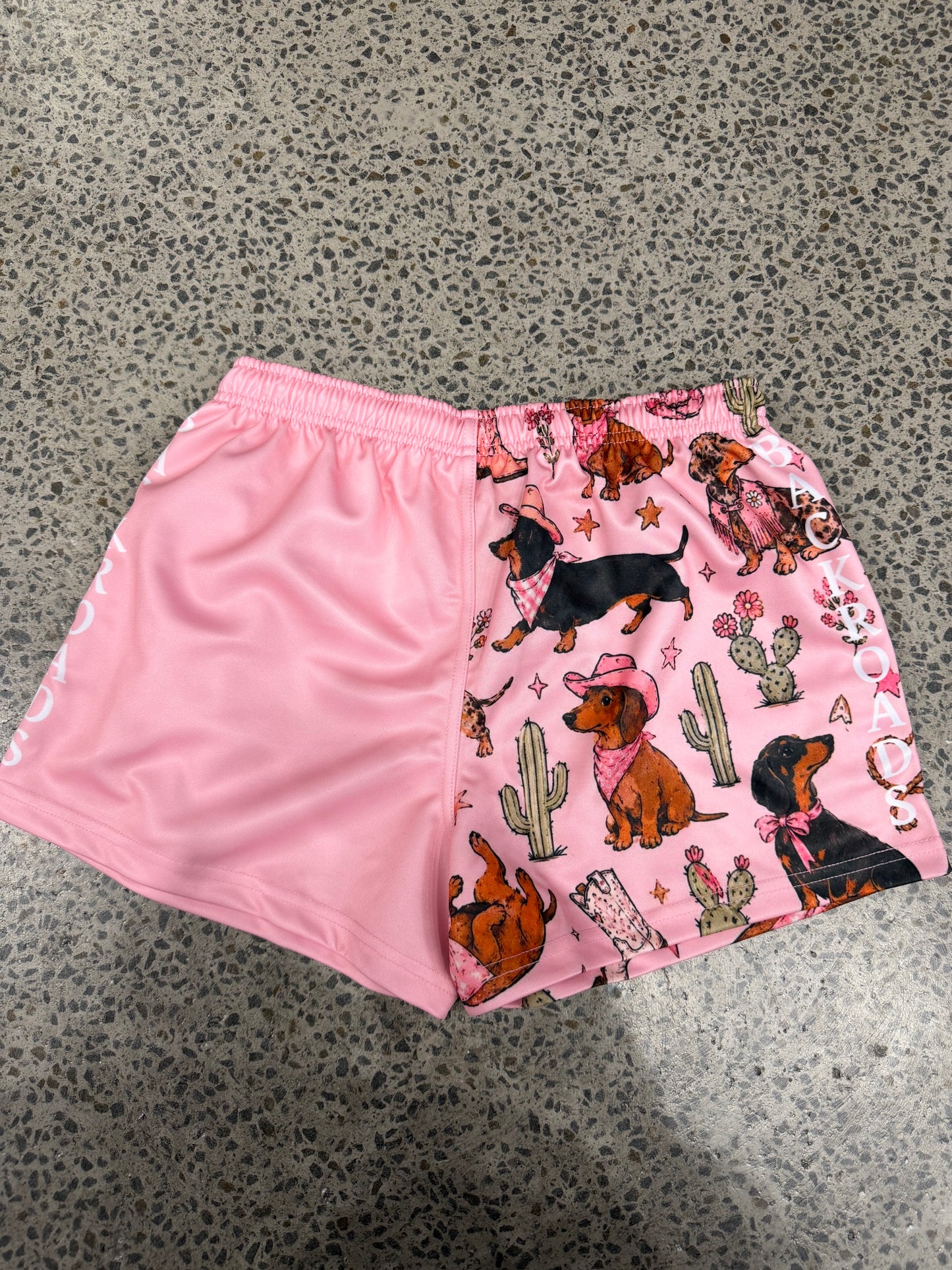 Backroads Kids Footy Shorts - Dachshund Western Pink