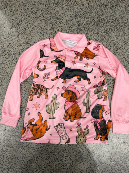 Backroads Fishing Shirt - New Western Dachshund Pink
