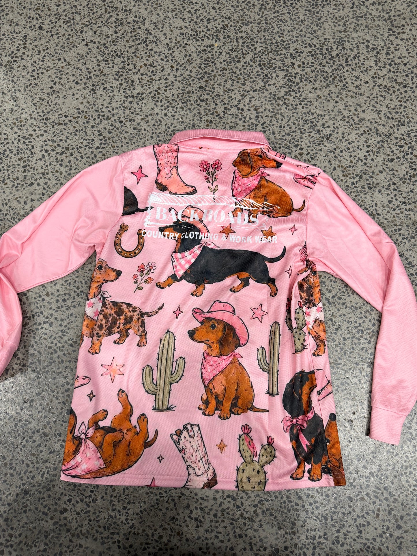 Backroads Fishing Shirt - New Western Dachshund Pink