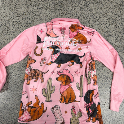 Backroads Fishing Shirts - Kids Dachshund Western Pink