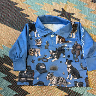 Backroads Fishing Shirts - Kids Border Collies Western Blue