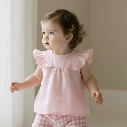 Love Henry Baby Girl's Tasmin Top - Pink Linen