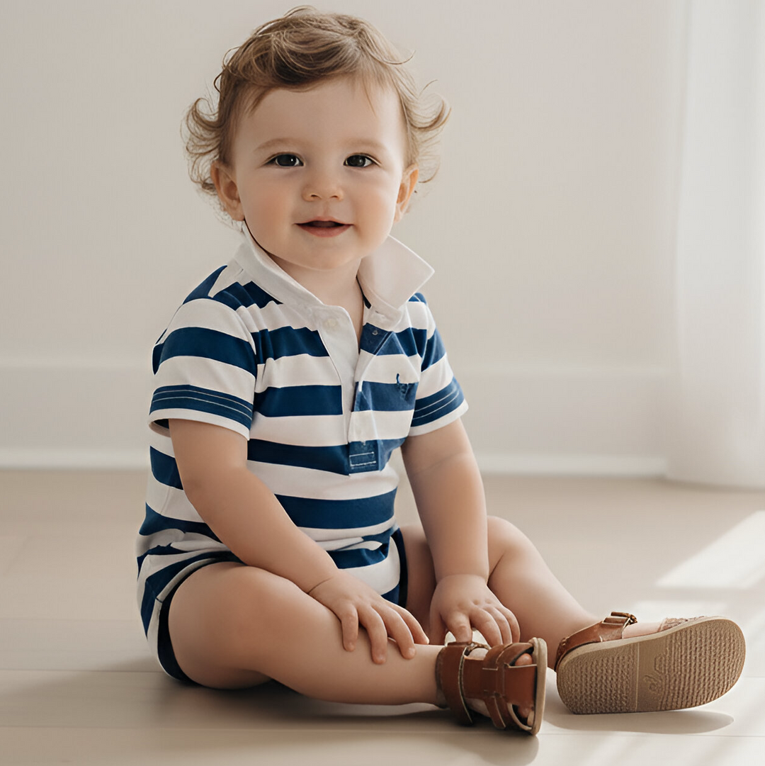 Love Henry Baby Boy's Rugby Polo Romper - Blue Stripe