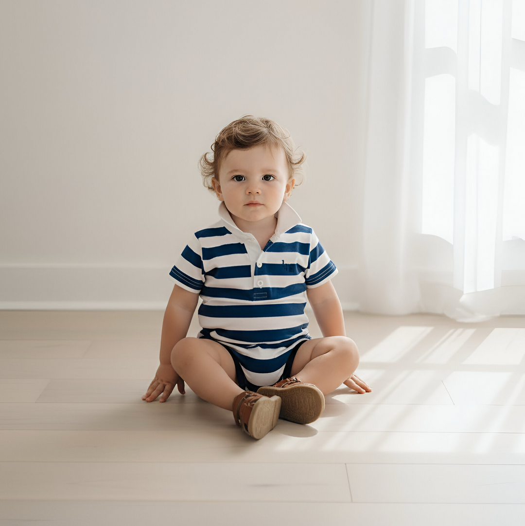 Love Henry Baby Boy's Rugby Polo Romper - Blue Stripe