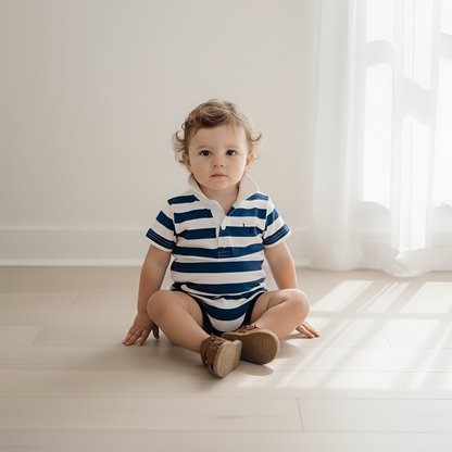 Love Henry Baby Boy's Rugby Polo Romper - Blue Stripe