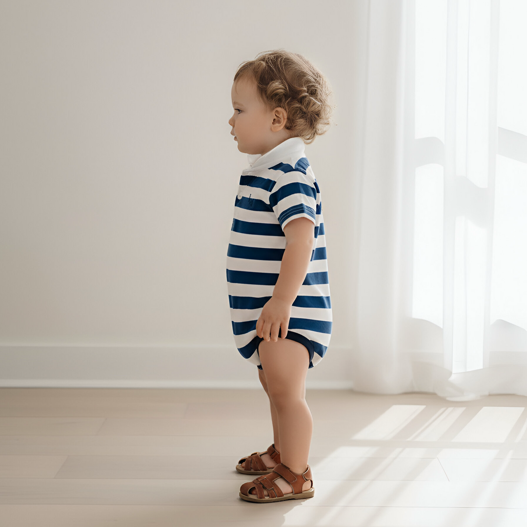 Love Henry Baby Boy's Rugby Polo Romper - Blue Stripe