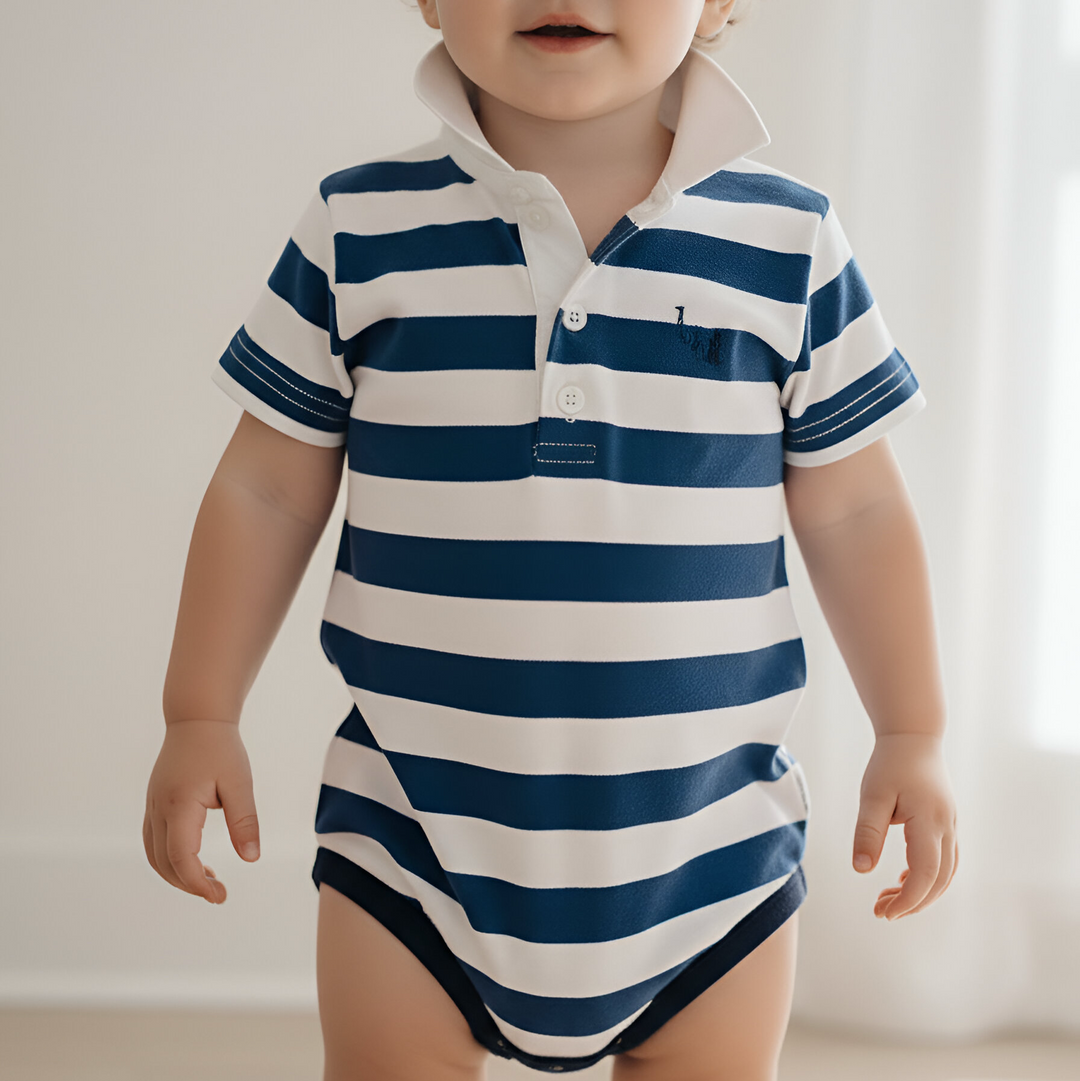 Love Henry Baby Boy's Rugby Polo Romper - Blue Stripe