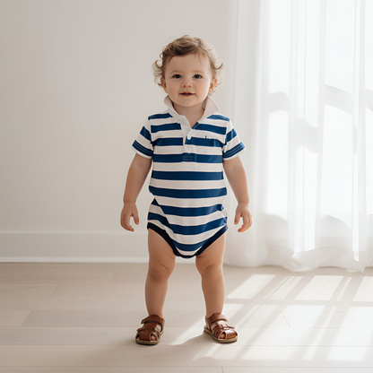 Love Henry Baby Boy's Rugby Polo Romper - Blue Stripe
