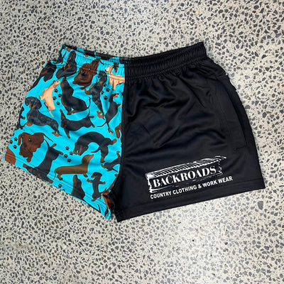Backroads Kids Footy Shorts - Aqua Dachshund