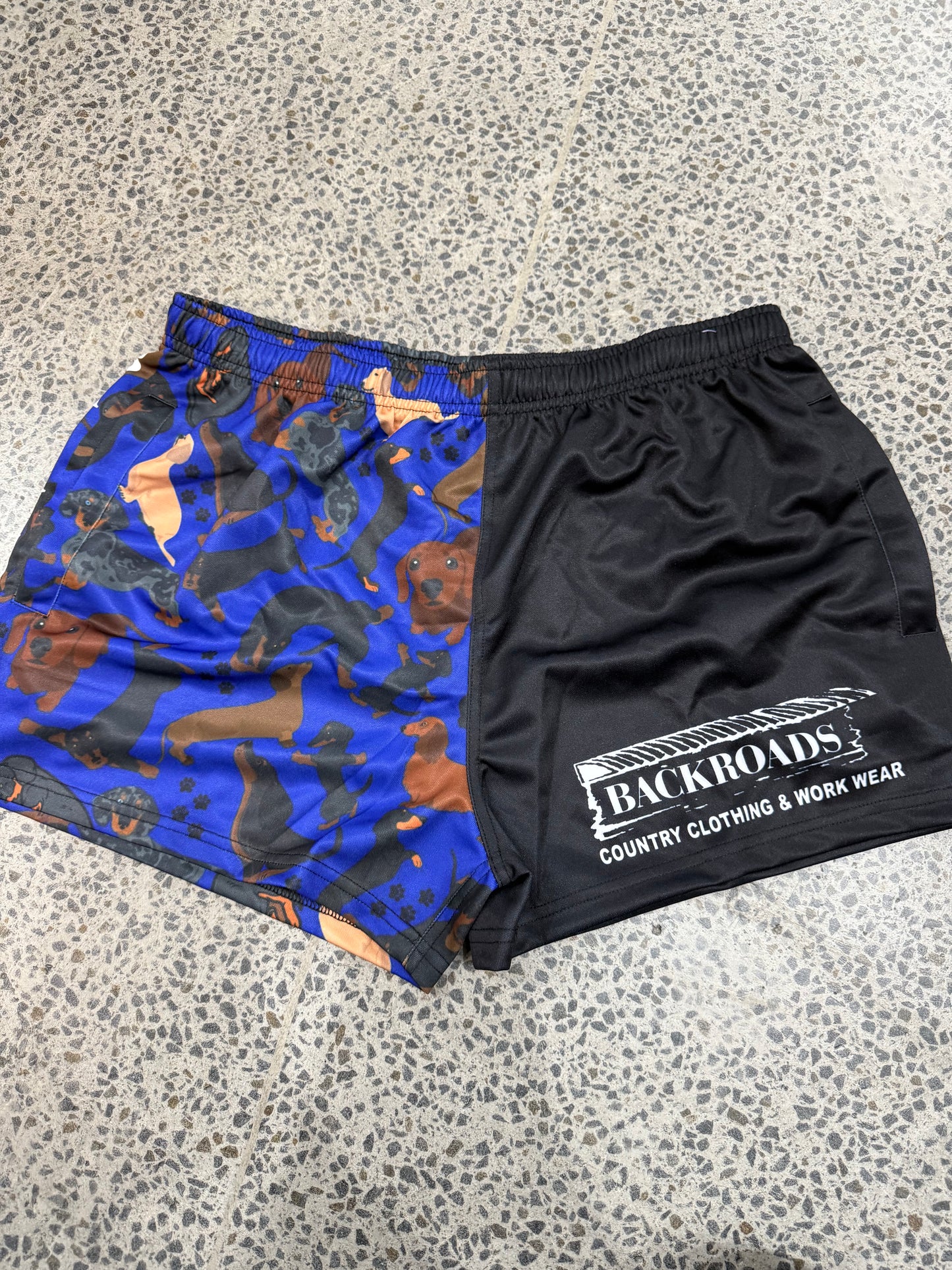 Backroads Footy Shorts Dachshund - Royal Blue/ Black