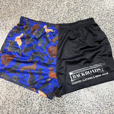 Backroads Footy Shorts Dachshund - Royal Blue/ Black