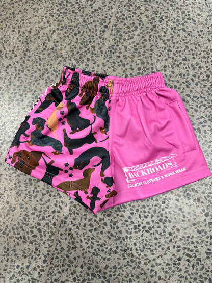 Backroads Kids Footy Shorts - Pink Dachshunds