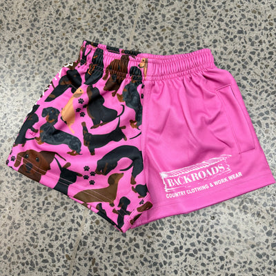 Backroads Kids Footy Shorts - Pink Dachshunds