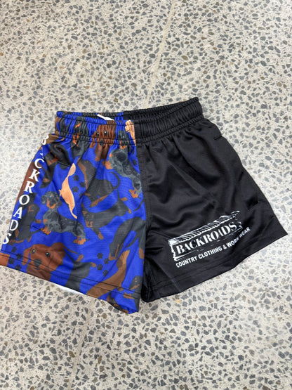 Backroads Kids Footy Shorts -  Dachshund Royal Blue/ Black