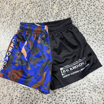 Backroads Kids Footy Shorts -  Dachshund Royal Blue/ Black
