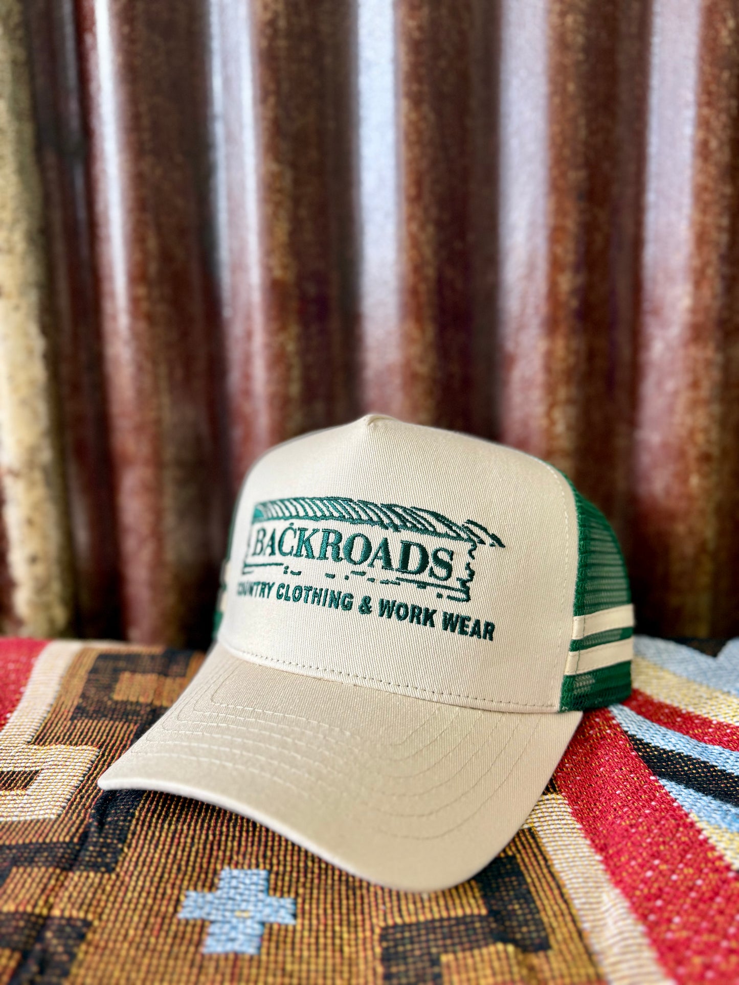 Backroads Cap - Cream & Green