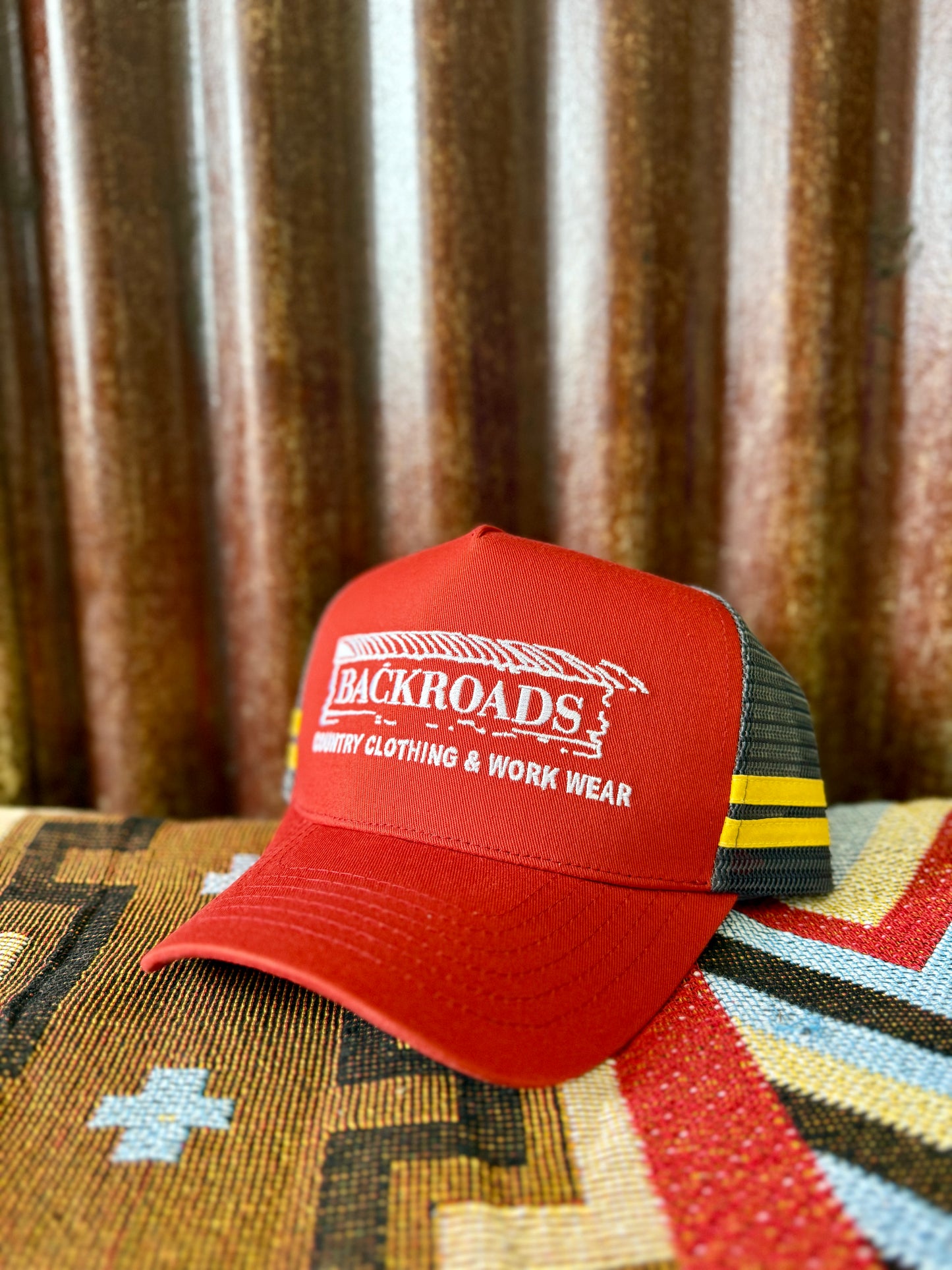 Backroads Cap -  Rust, Grey, Yellow Stripe