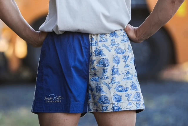 Crowbar Pauly - Mens Australian Cotton - Harlequin Drill Short Denim | Happy Days Short