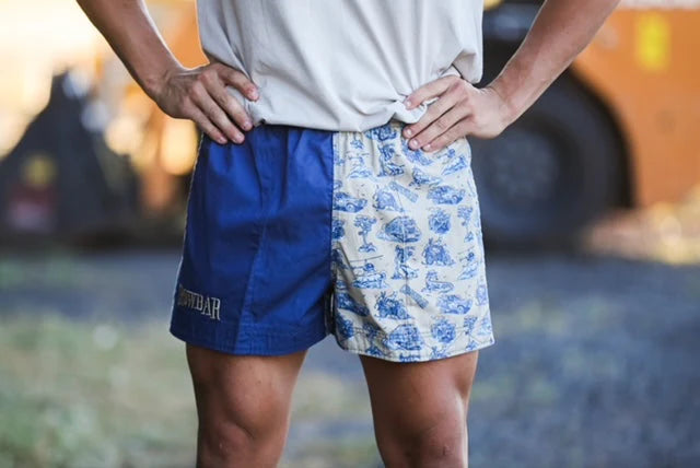 Crowbar Pauly - Mens Australian Cotton - Harlequin Drill Short Denim | Happy Days Short