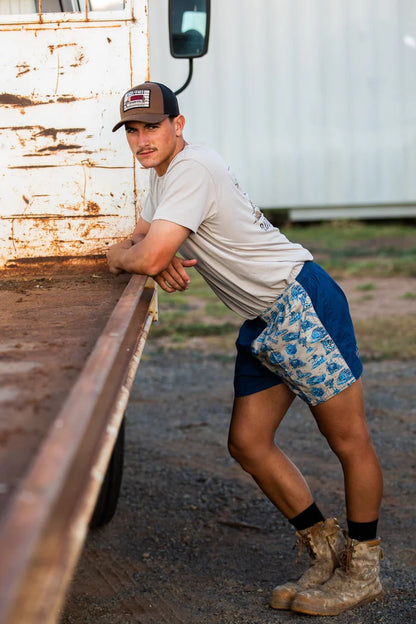 Crowbar Pauly - Mens Australian Cotton - Harlequin Drill Short Denim | Happy Days Short