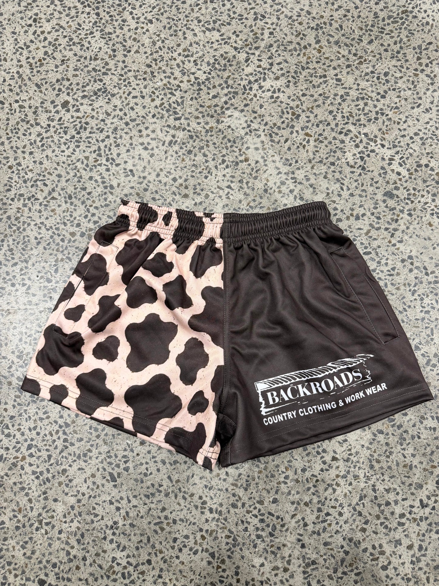 Backroads Kids Footy Shorts - Cowprint