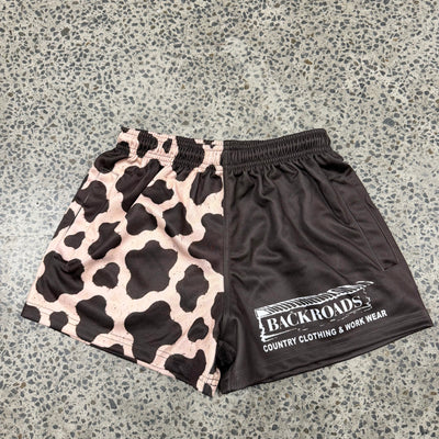 Backroads Kids Footy Shorts - Cowprint