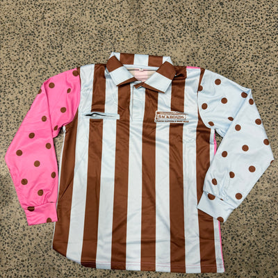 Backroads Fishing Shirt -  Pink Blue Polka Dots & Stripes