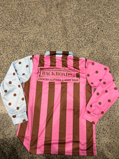 Backroads Fishing Shirt -  Pink Blue Polka Dots & Stripes