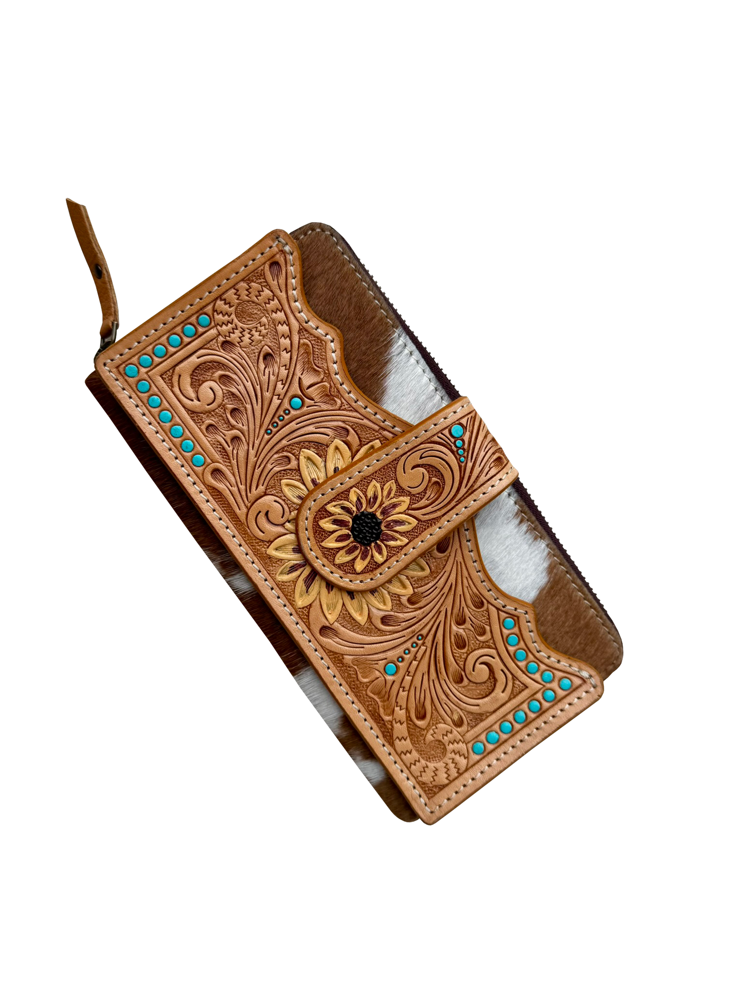 The Design Edge Cowhide Sunflower Tooling Leather Zippered Wallet – AW34