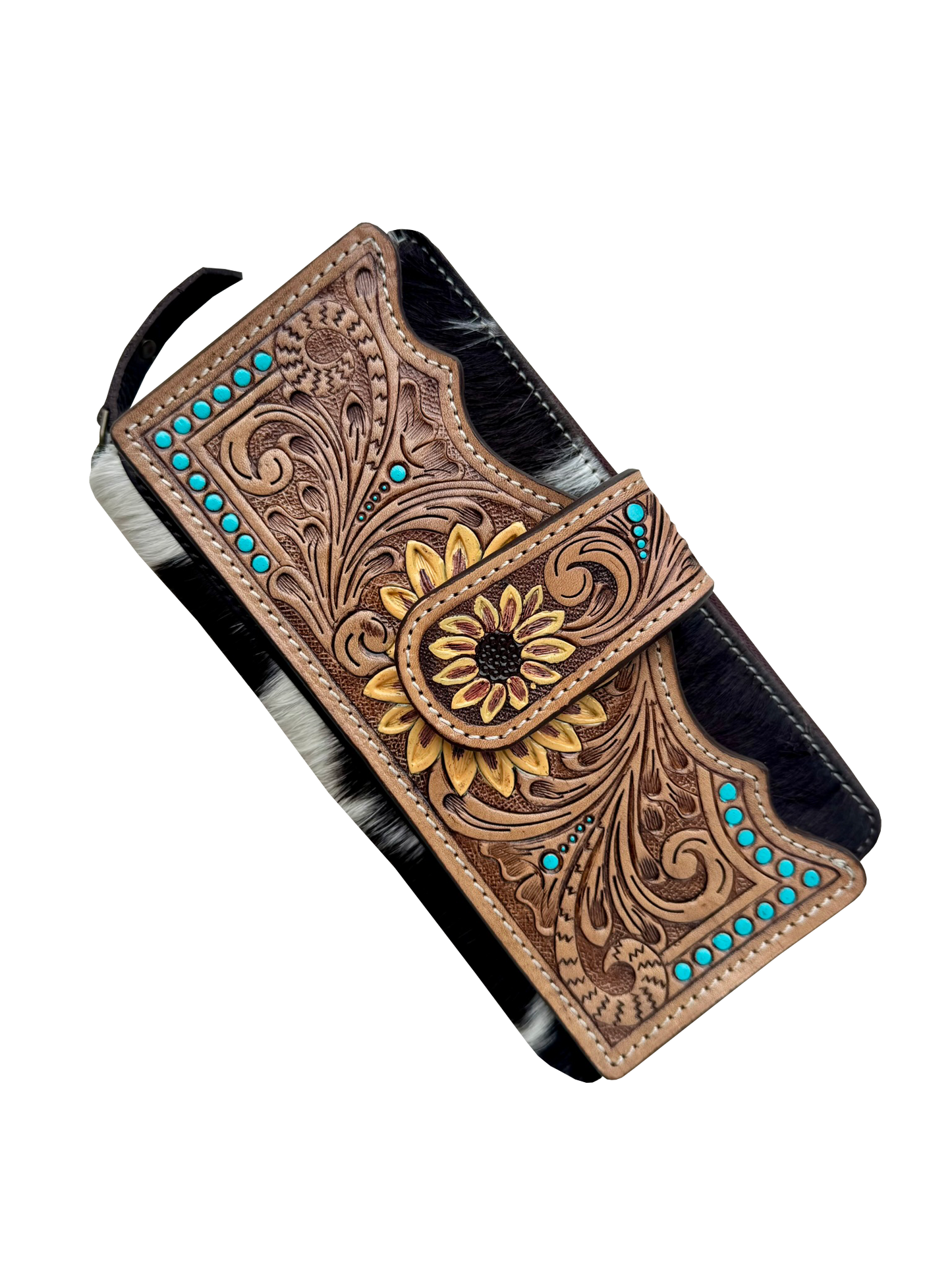 The Design Edge Cowhide Sunflower Tooling Leather Zippered Wallet – AW34