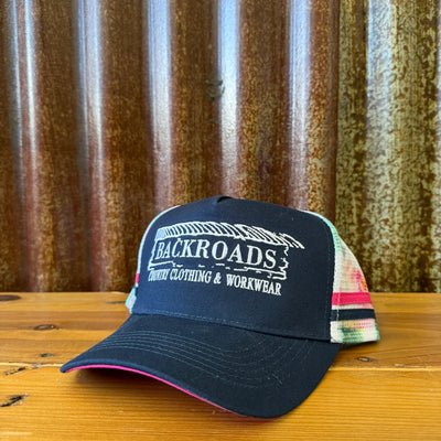 Backroads PONYTAIL Cap - Navy White Floral Mesh