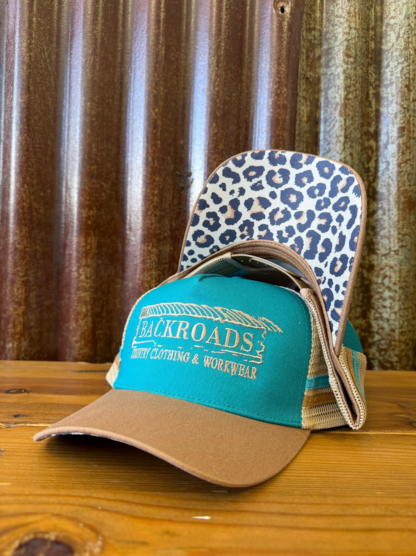 Backroads PONYTAIL Cap - Teal Brown Leopard