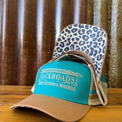 Backroads PONYTAIL Cap - Teal Brown Leopard