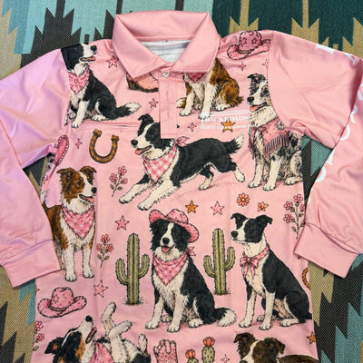 Backroads Fishing Shirt - New Western Border Collies Pink