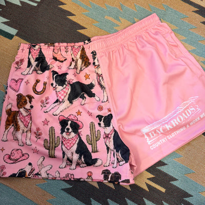 Backroads Footy Shorts Western Border Collies  - Pink