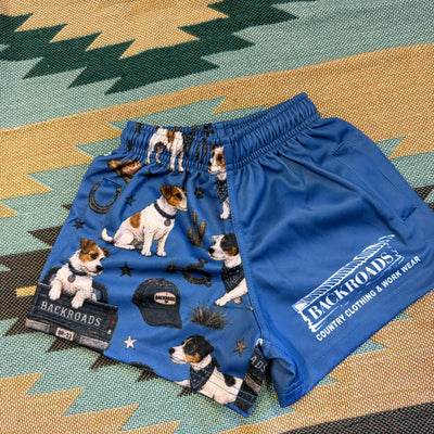 Backroads Footy Shorts Western Jack Russell - Blue