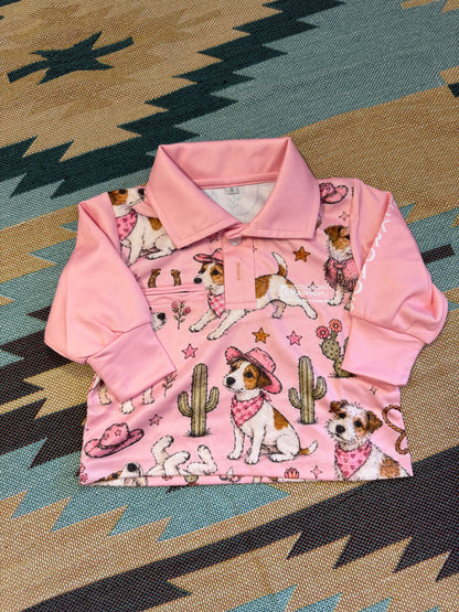 Backroads Fishing Shirts - Kids Jack Russell Western Pink