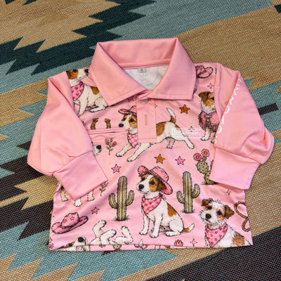 Backroads Fishing Shirts - Kids Jack Russell Western Pink